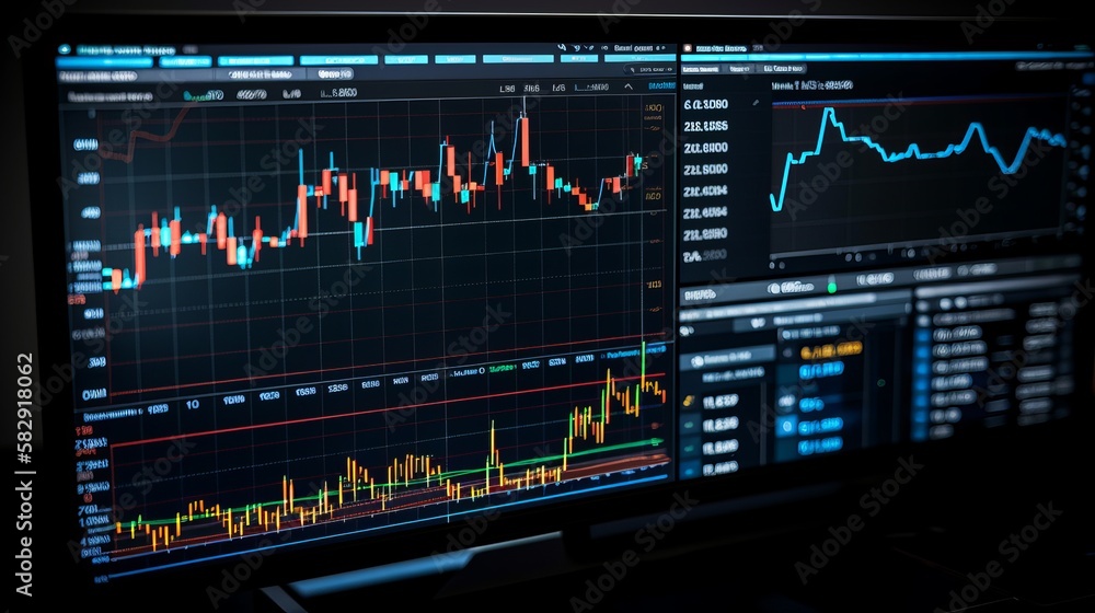 Aufkleber Index stock market chart on computer display. Generative AI technology.