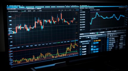 Index stock market chart on computer display. Generative AI technology.