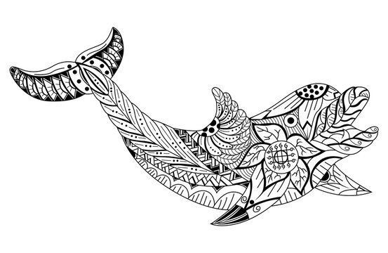 Hand drawn zentangle stylized cartoon Dolphin