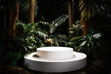 Obraz premium 3D Ceramic Round Podium For Product With Nature Background Generated AI