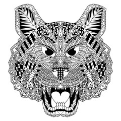 Hand drawn of tiger head in zentangle style