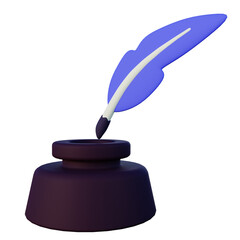 3d Illustration of Feather and Inkwell