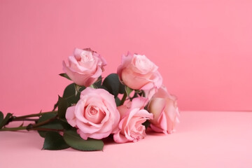 Fototapeta na wymiar bouquet of pink roses. mother's day. pink background. generative ai. 
