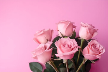 bouquet of pink roses. mother's day. pink background. generative ai. 