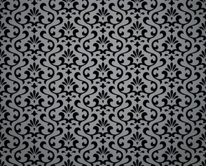 Floral pattern. Vintage wallpaper in the Baroque style. Seamless vector background. Black and gray ornament for fabric, wallpaper, packaging. Ornate Damask flower ornament