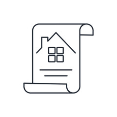 The document on the right of ownership. Vector linear icon isolated on white background.