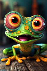 Frog 🐸,  cartoonish style ,  fun and quirky ,  daytime ,  bright and vibrant  Generative AI Digital Illustration Part#200323