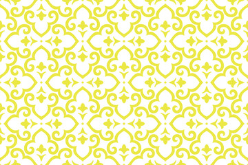 Flower geometric pattern. Seamless vector background. White and yellow ornament. Ornament for fabric, wallpaper, packaging. Decorative print