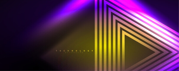 Neon glowing lines and angles, magic energy space light concept. Vector illustration for wallpaper, banner, background, leaflet, catalog, cover, flyer