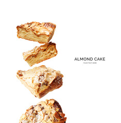 Creative layout made of almond croissants on white background. Flat lay. Food concept. Macro ...