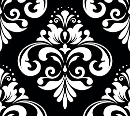 Wallpaper in the style of Baroque. Seamless vector background. White and black floral ornament. Graphic pattern for fabric, wallpaper, packaging. Ornate Damask flower ornament