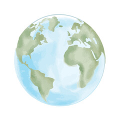 Planet Earth watercolor illustration. Symbol of life, nature, foundation, ecology, international events. Hand drawn watercolour painting on white background, isolated vector  for design.