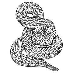 Hand drawn of snake in zentangle style
