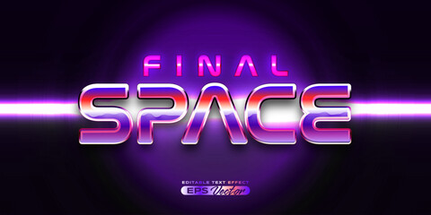 Retro futuristic 80s final space editable text effect style vibrant back to the future theme with experimental background, ideal for poster, flyer rad 1980s touch