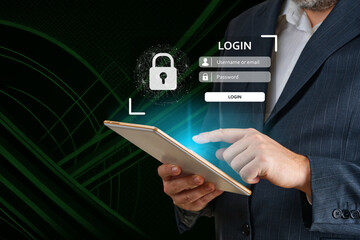Login using digital device. Man hand using online banking. E-commerce, Online security payment...