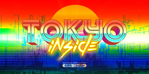 Retro futuristic 80s tokyo insight editable text effect style vibrant back to the future theme with experimental background, ideal for poster, flyer rad 1980s touch