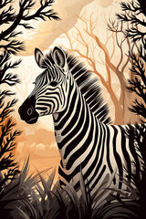 Fototapeta na wymiar Zebra 🦓, Cute character design, Monochromatic art style, Bold mood, Daytime lighting Generative AI Digital Illustration Part#200323