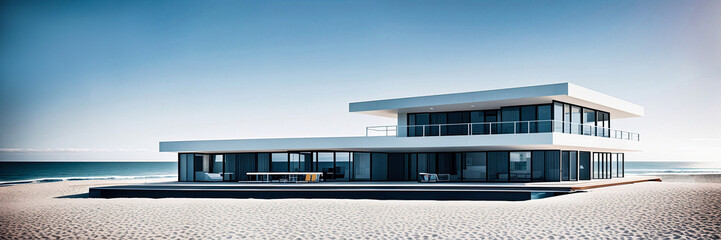 White modern villa on seacoast wide image
