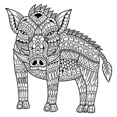Hand drawn of Razorback in zentangle style