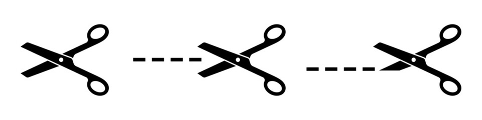 Scissors with cut lines vector icons set