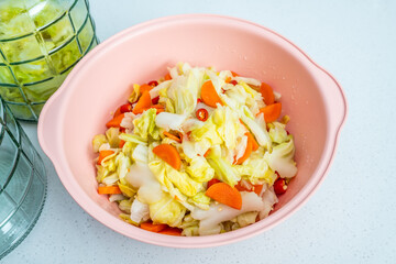 A pot of sweet and sour pickled cabbage