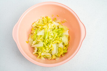 A pot of sweet and sour pickled cabbage