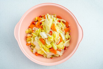 A pot of sweet and sour pickled cabbage