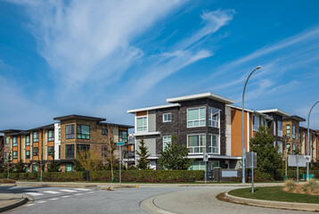 New residential townhouses. Modern apartment buildings in Canada. Modern complex of apartment buildings