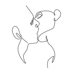 Kissing Continuous Line Drawing. Couple Love Concept Minimalist Abstract Illustration One Line Style Black Sketch Isolated on White Background. Couple Kiss Abstract Vector Illustration