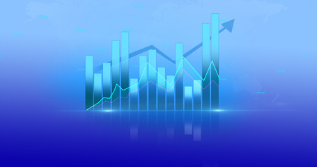 Market chart of business stock graph or investment financial data profit on growth money diagram background with diagram exchange information. 3D rendering.