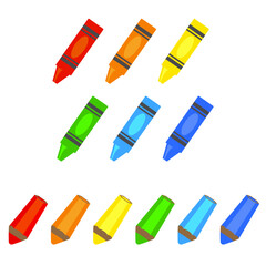 crayons and colored pencils  isolated on white background
