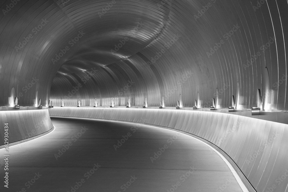 Poster interior of futuristic modern tunnel. architecture abstract background