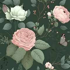 Seamless Floral Pattern, AI Generated