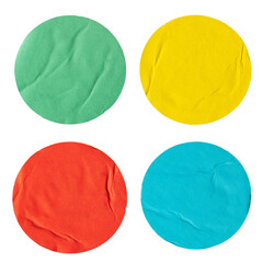 Round green, yellow, red and blue paper stickers