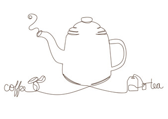 continuous line drawing of a kettle for tea and coffee