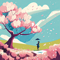 landscape with blossom, ai generated 