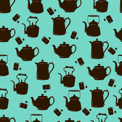 seamless pattern of teapots and tea bags