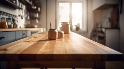 wooden empty table in the kitchen of an amateur confectioner, GENRATIVE AI