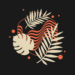 Bright background with geometric shapes and tropical leaves. © aleksei_derin