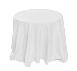 Table with white tablecloth isolated on white