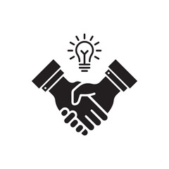 handshake with light bulb like great business idea. concept of financial help or venture invest. outline trend insight efficacy enterprise logotype graphic creative design element isolated on white