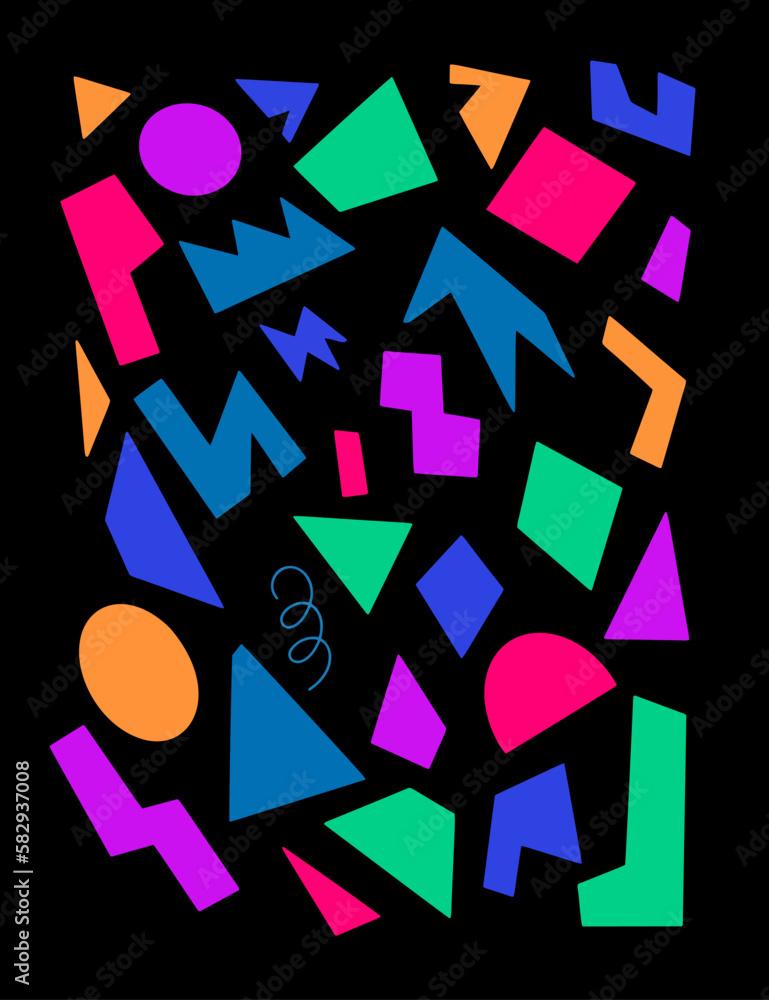 Poster set of hand drawn and doodle elements. abstract multicolored geometric shape of doodle objects. isol