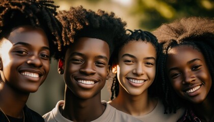 Group of Diverse and Empowered African American Black Youth High School Students Working Together in Diversity and Inclusion Club : Power of Collaboration in Clubs, Sports Teams (generative AI)