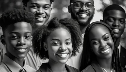 Obraz premium Group of Diverse and Empowered African American Black Youth High School Students Working Together in Student Government : Power of Collaboration in Clubs, Sports Teams (generative AI)