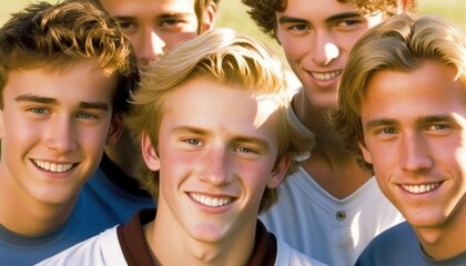Fototapeta premium Group of Diverse and Empowered Caucasian White Youth High School Students Working Together in Football : Power of Collaboration in Clubs, Sports Teams (generative AI)