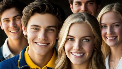 Obraz premium Group of Diverse and Empowered Caucasian White Youth High School Students Working Together in Rotary Interact Club : Power of Collaboration in Clubs, Sports Teams (generative AI)