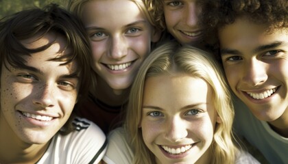 Obraz premium Group of Diverse and Empowered Caucasian White Youth High School Students Working Together in Soccer : Power of Collaboration in Clubs, Sports Teams (generative AI)