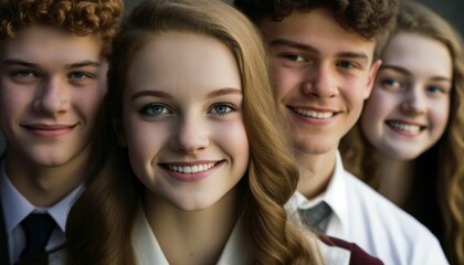 Fototapeta premium Group of Diverse and Empowered Caucasian White Youth High School Students Working Together in Student Government : Power of Collaboration in Clubs, Sports Teams (generative AI)