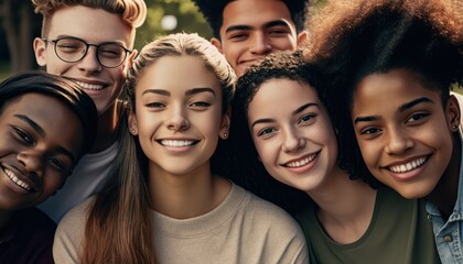 Group of Diverse and Empowered Multiracial Youth High School Students Working Together in Diversity and Inclusion Club : Power of Collaboration in Clubs, Sports Teams (generative AI)
