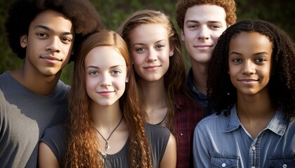 Obraz premium Group of Diverse and Empowered Multiracial Youth High School Students Working Together in Environmental Club : Power of Collaboration in Clubs, Sports Teams (generative AI)